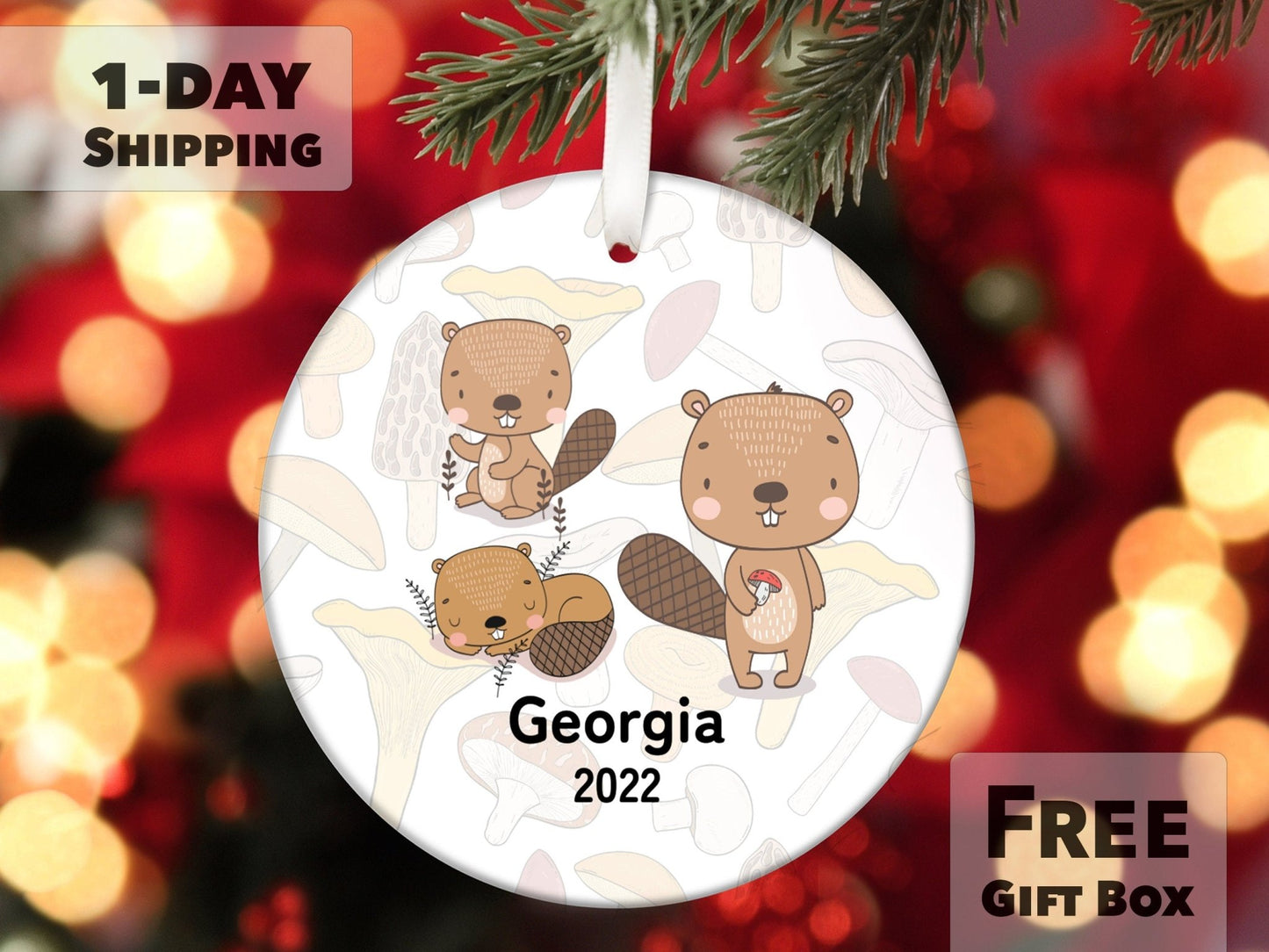 Personalized Beaver Mushroom Ornament - Made Simple Designs