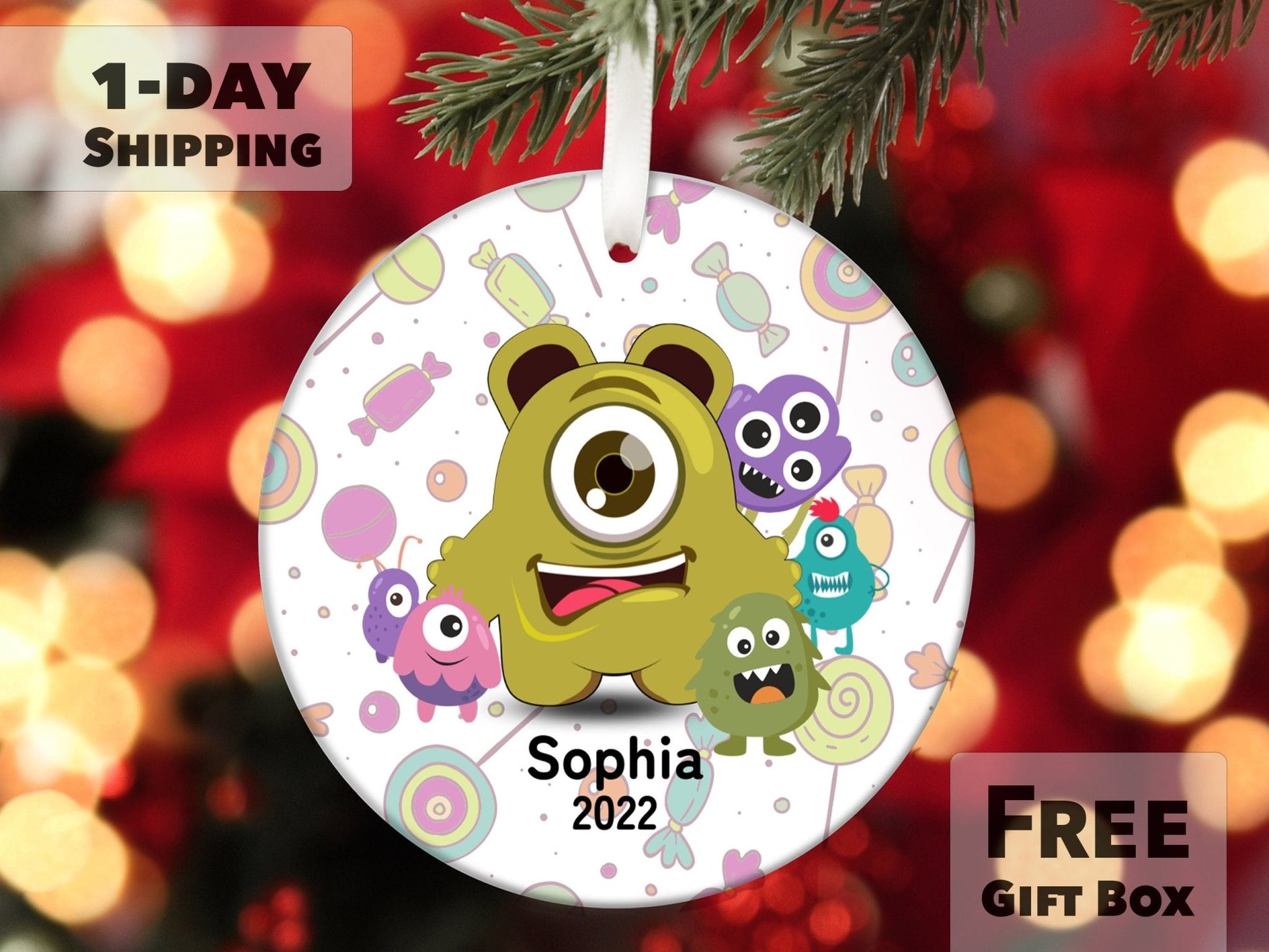 Personalized Candy Monster Ornament - Made Simple Designs