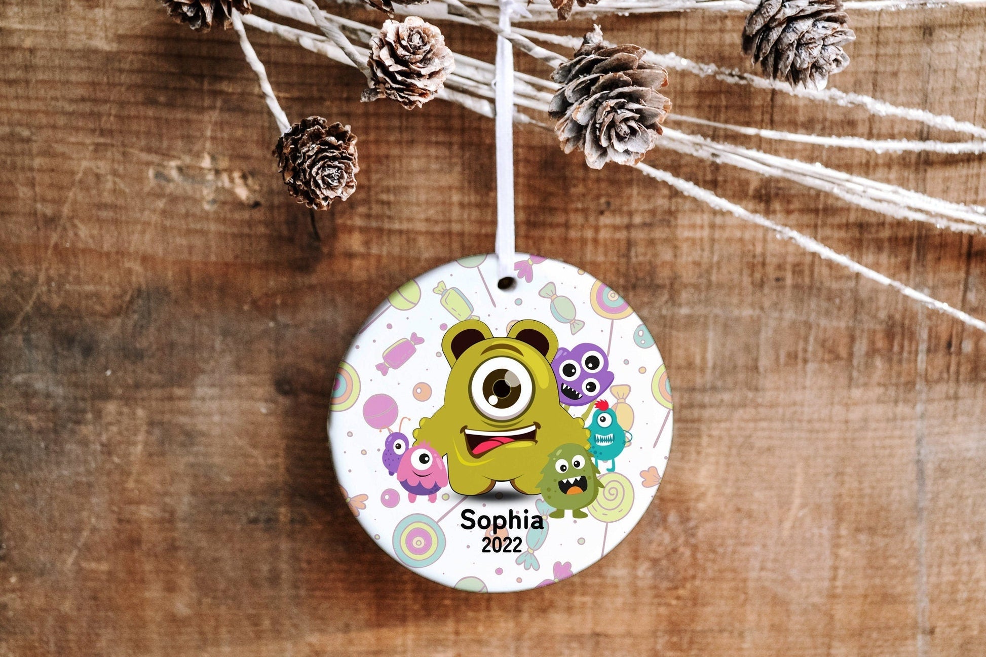 Personalized Candy Monster Ornament - Made Simple Designs