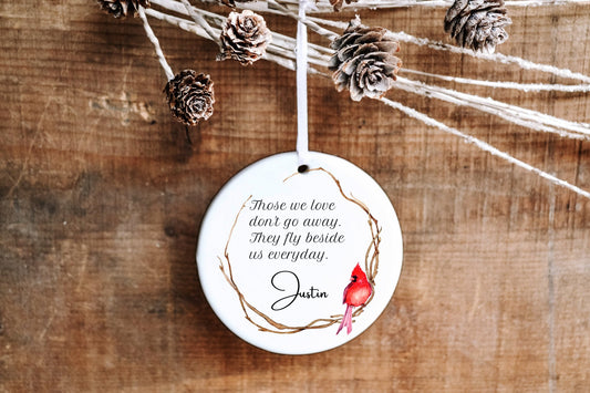 Personalized Cardinal Memorial Ornament - Cardinal on Branch - Made Simple Designs