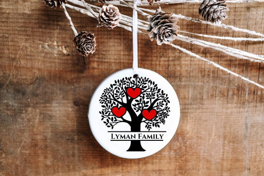 Personalized Family Christmas Ornament - Custom Family Tree Hearts - Made Simple Designs