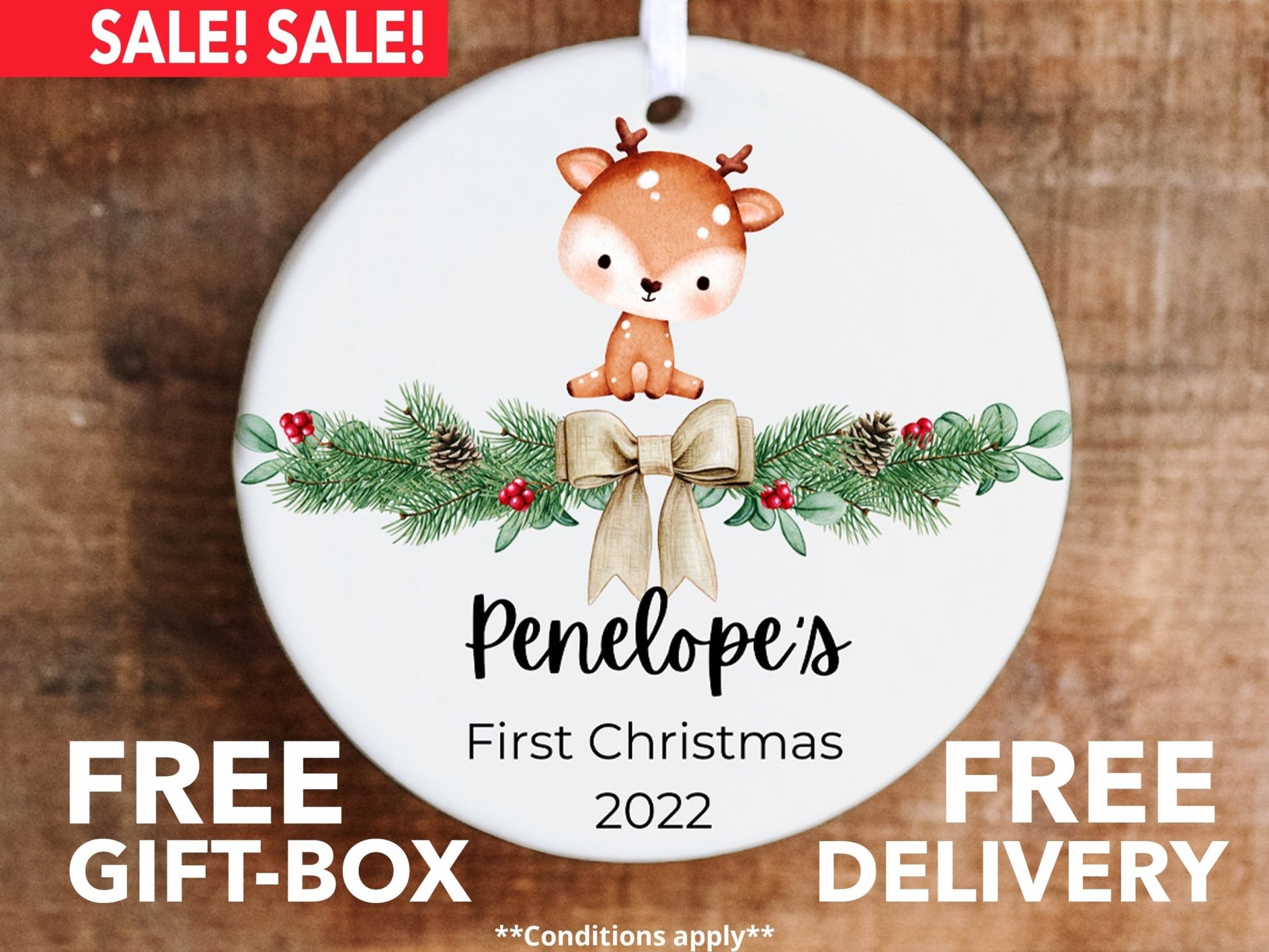 Personalized First Christmas Deer Ornament - Made Simple Designs