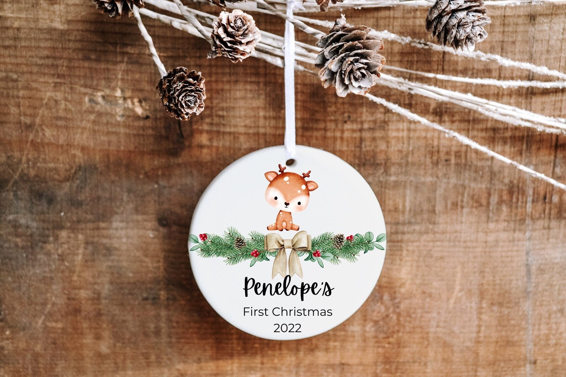 Personalized First Christmas Deer Ornament - Made Simple Designs