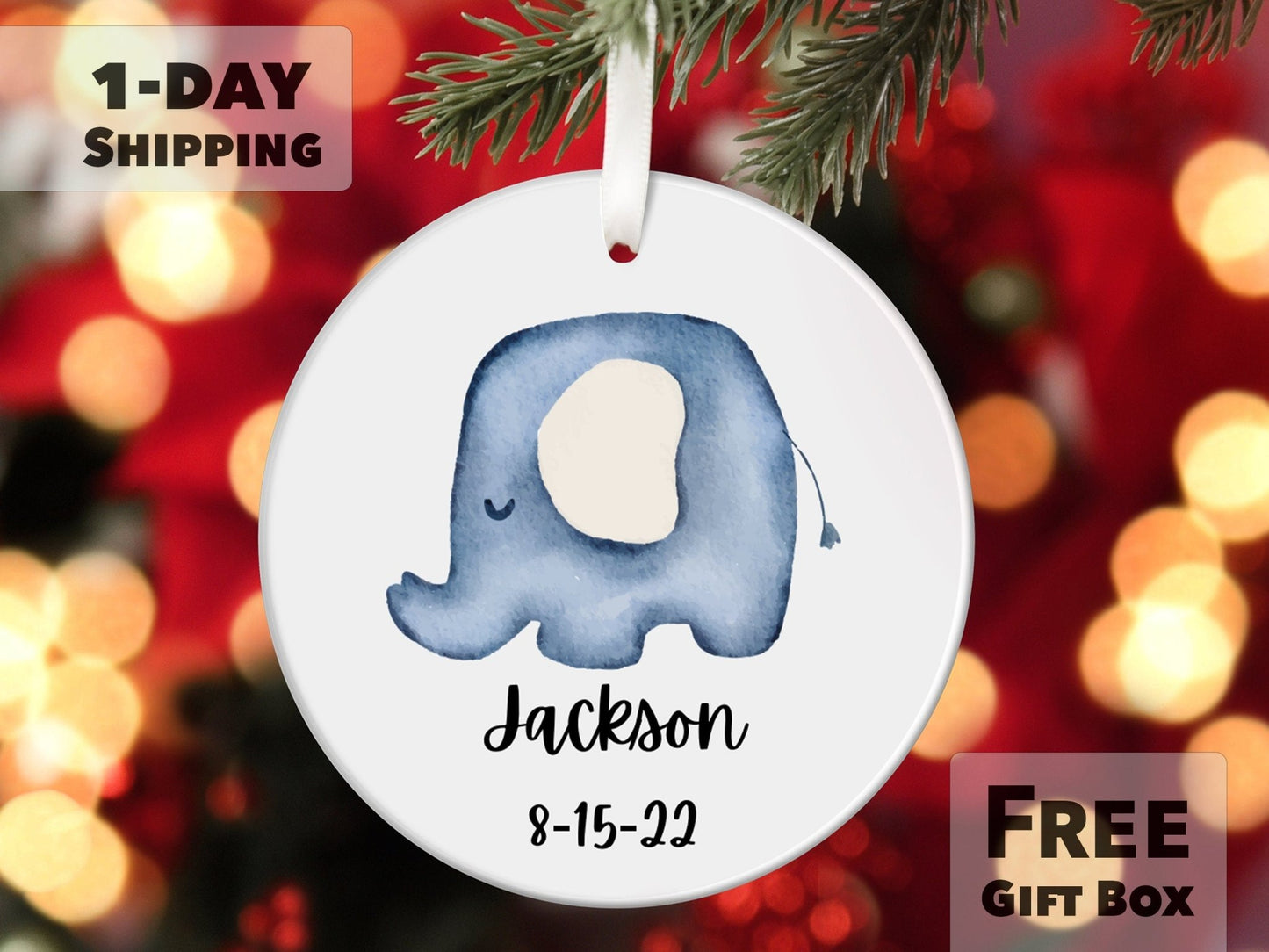 Personalized First Christmas Elephant Ornament - Made Simple Designs