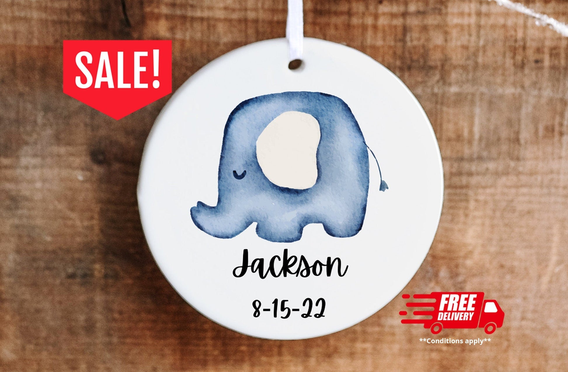 Personalized First Christmas Elephant Ornament - Made Simple Designs