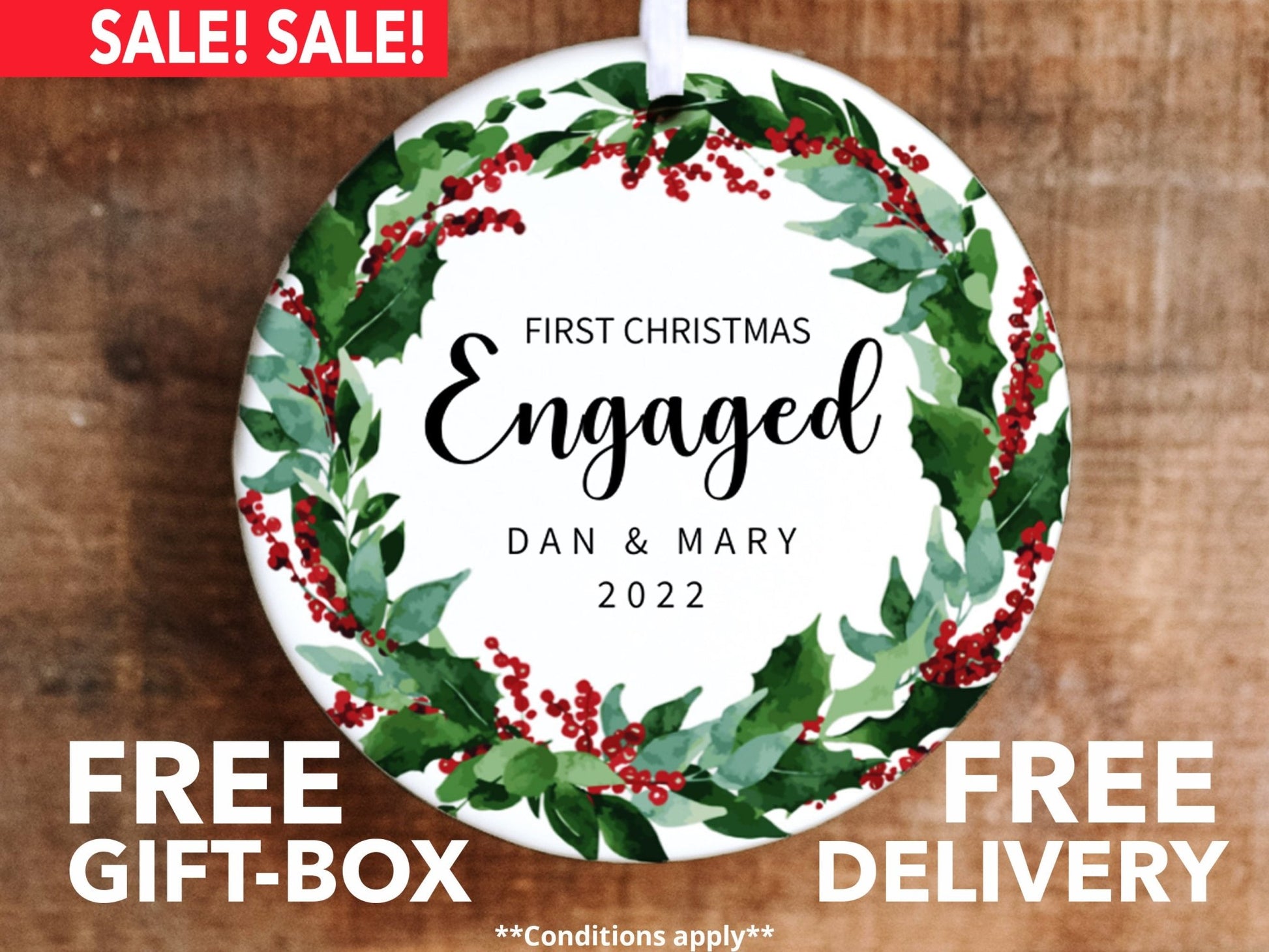 Personalized First Christmas Engaged 2023 Ornament - Our First Christmas Together - Made Simple Designs