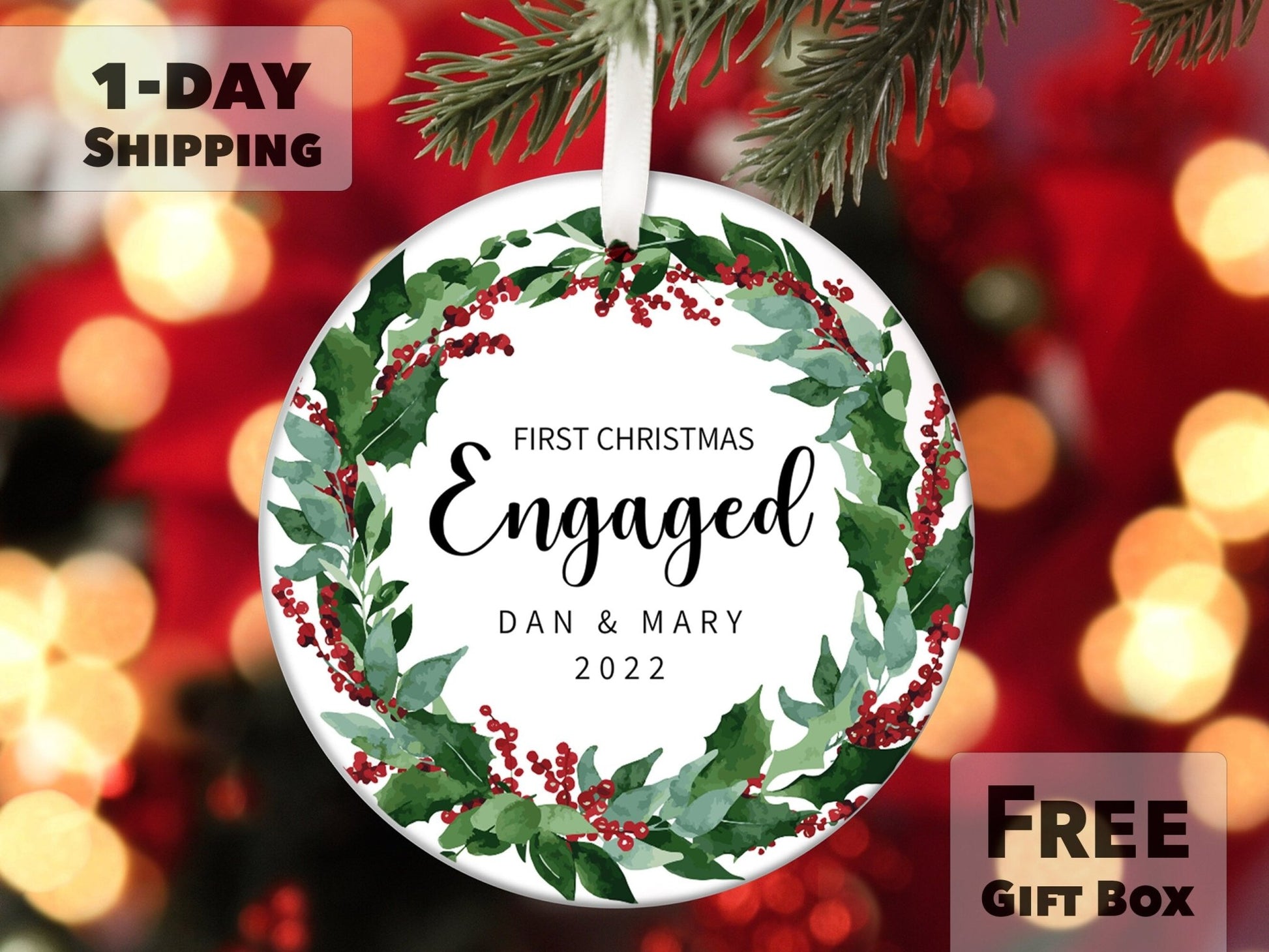 Personalized First Christmas Engaged 2023 Ornament - Our First Christmas Together - Made Simple Designs