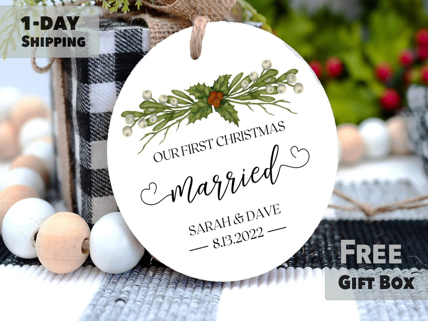 Personalized First Christmas Together 2023 Ornament for Just Married Couples - Made Simple Designs