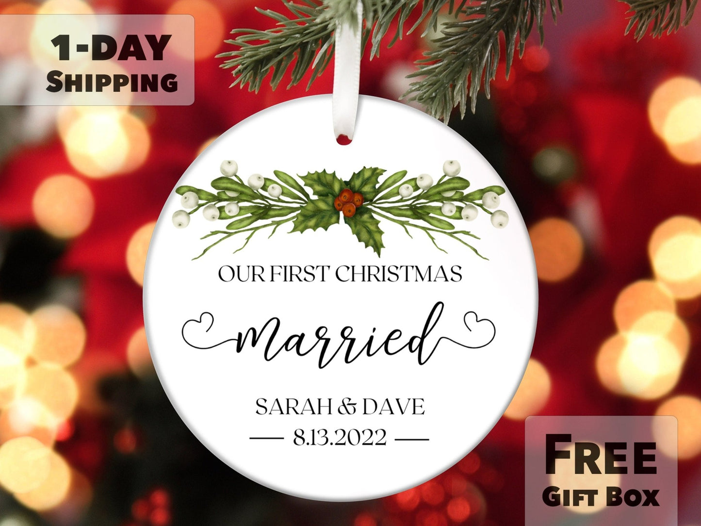 Personalized First Christmas Together 2023 Ornament for Just Married Couples - Made Simple Designs