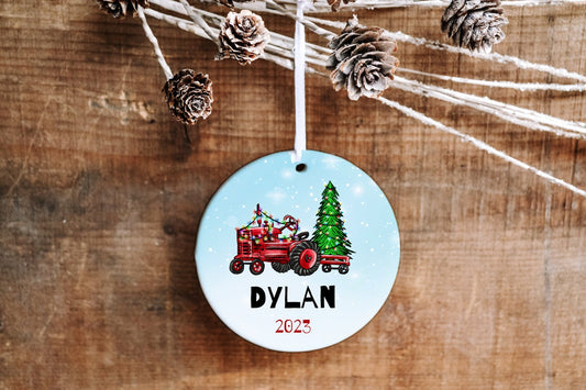 Personalized First Christmas Tractor Ornament - Made Simple Designs