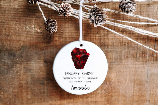 Personalized January Birthstone Ornament - Garnet - Made Simple Designs