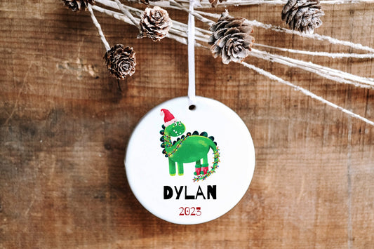 Personalized Kids Christmas Ornament - Dinosaur Ornament - Made Simple Designs