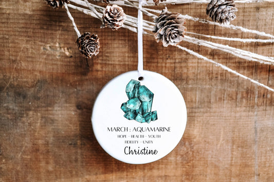 Personalized March Birthstone Ornament - Aquamarine - Made Simple Designs