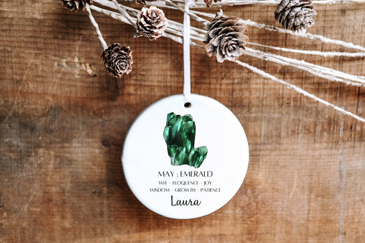 Personalized May Birthstone Ornament - Emerald - Made Simple Designs