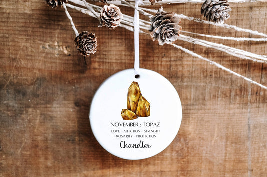 Personalized November Birthstone Ornament -Topaz - Made Simple Designs