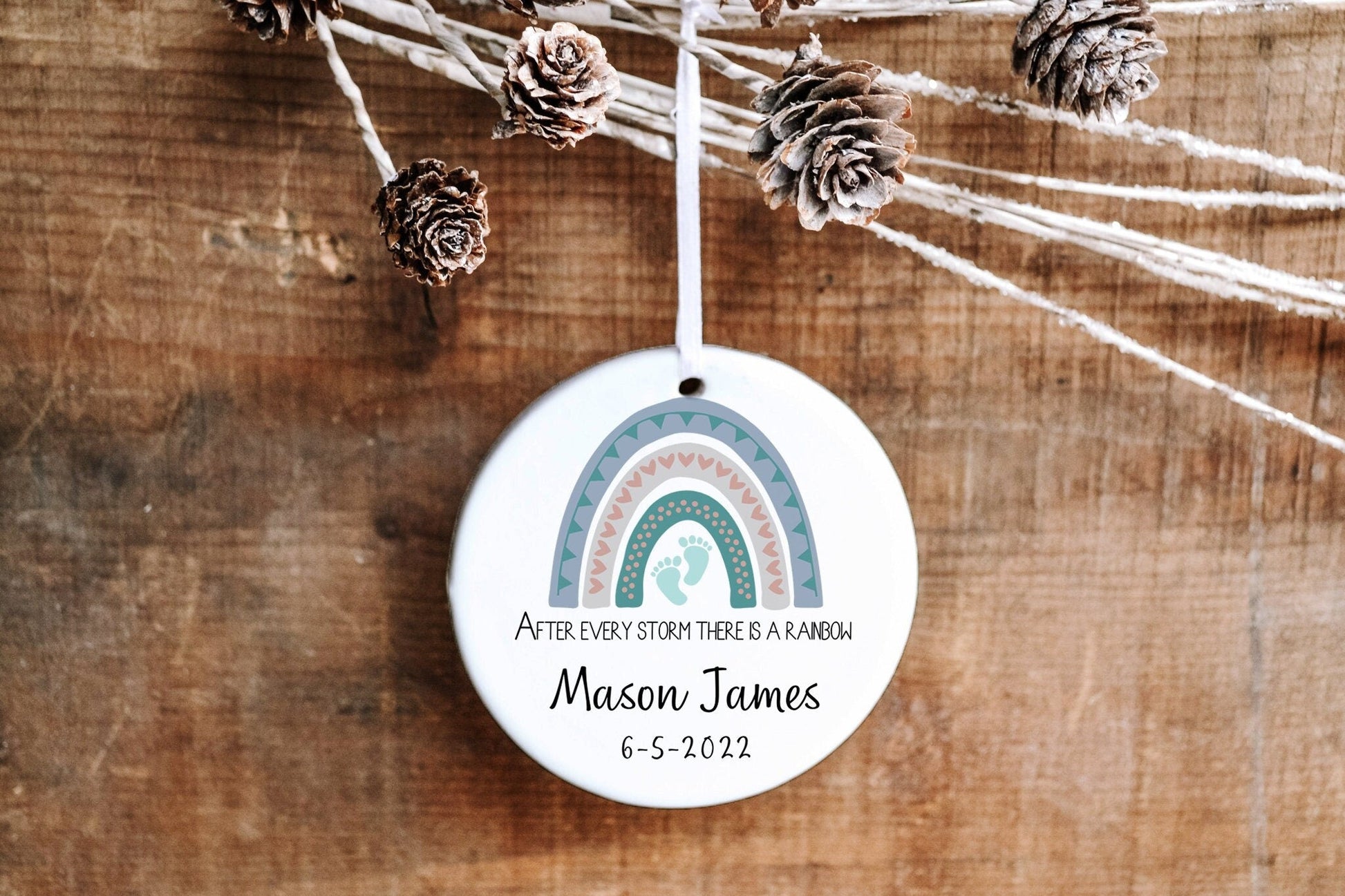 Personalized Rainbow Baby Boy Ornament - Custom IVF Ornament - Made Simple Designs