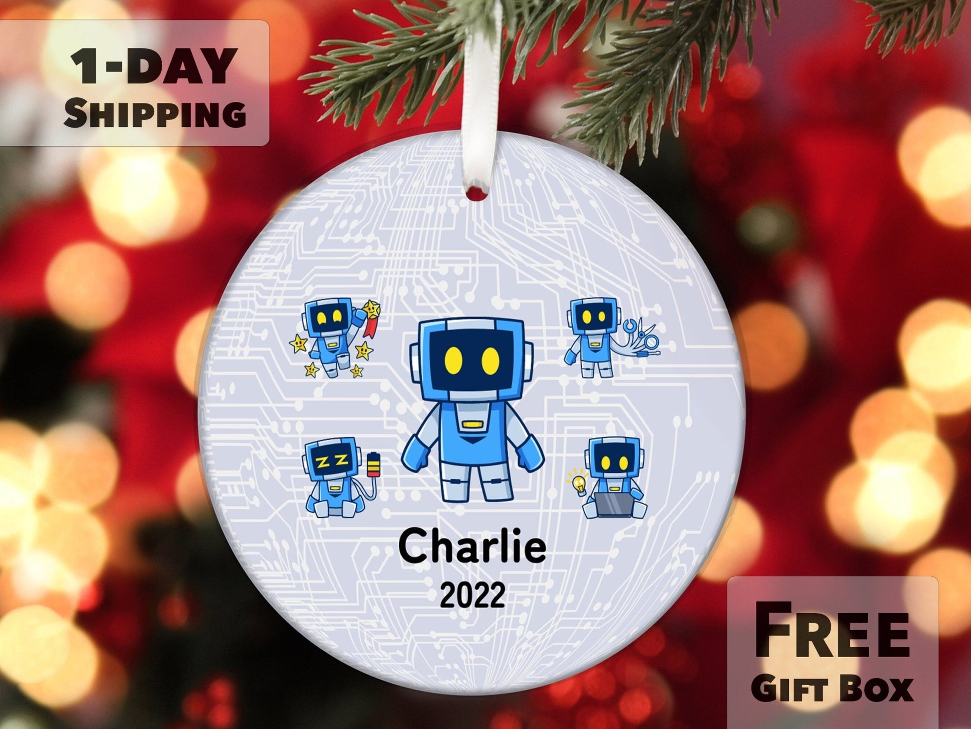 Personalized Robot Christmas Ornament - Made Simple Designs