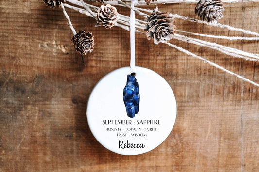 Personalized September Birthstone Ornament - Sapphire - Made Simple Designs